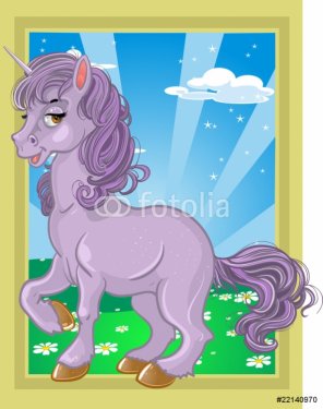 fabulous violet unicorn on the fairytale landscape