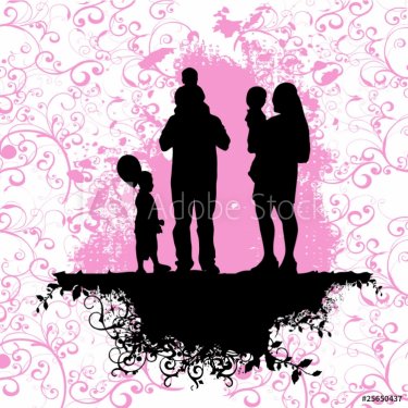 Family silhouette on pink background - 900564405
