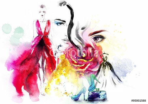 fashion collage. watercolor illustration - 901147795