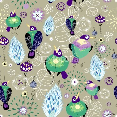 floral pattern with birds - 900459192