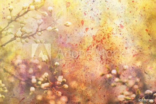 flowering branches and watercolor strokes - 901143014