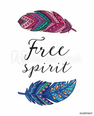 Free spirit. Vector card with ethnic decorative feathers - 901148554