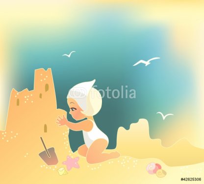 Girl building sandcastle - 900468056