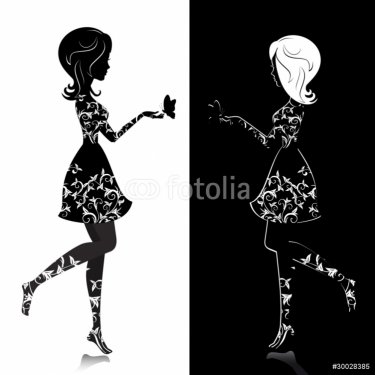 girl silhouette pattern and butterfly - 901138402
