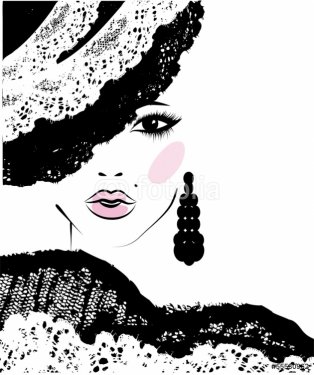 girl with in a lace hat, fashion illustration - 901141799