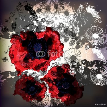 glittering poppies on a lace background - 900511182