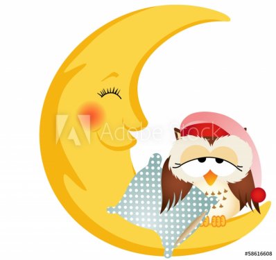 Good night owl sitting on a moon - 901143346