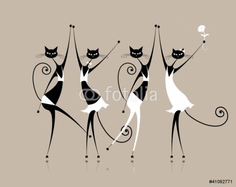 Graceful cats dancing, vector illustration for your design - 900459152