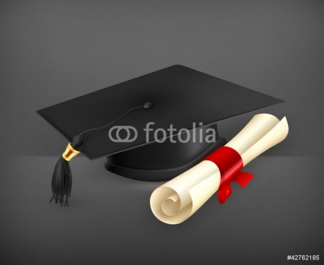 Graduation cap and diploma, vector - 900596684