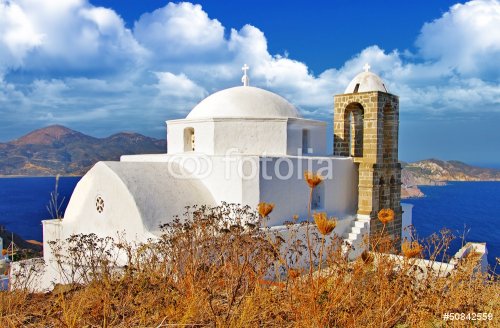 Greece. Monastery on hill top. Milos island