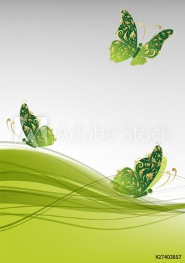 Green background with beautiful butterflies for your design - 900459389