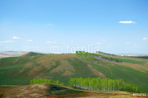 green field under blue sky with clouds