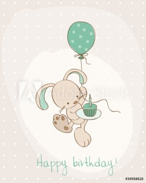 Greeting Birthday Card with Cute Bunny - 900600978