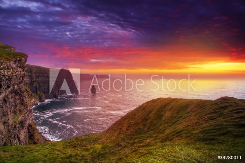 Idyllic Cliffs of Moher at sunset, Co. Clare, Ireland - 901140674