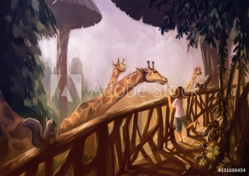 illustration digital painting kid giraffe