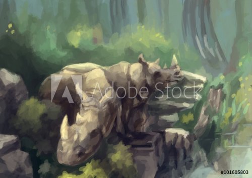 illustration digital painting wild rhinoceros - 901149445