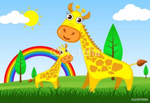 illustration giraffe  in meadow - 901148034