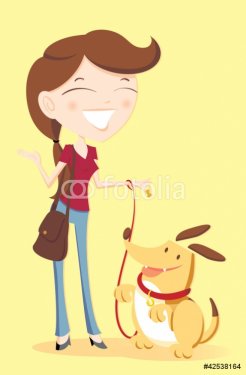 Illustration of a female dog sitter