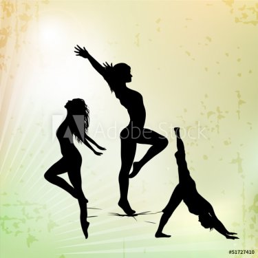 Illustration of rhythmic gymnastic girls on abstract background.