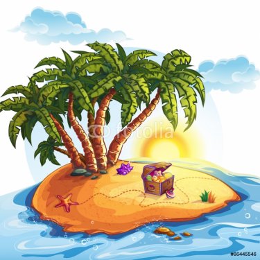 Illustration of Treasure Island with a trunk