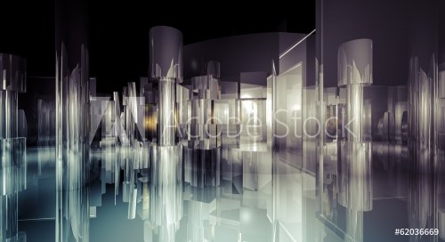 Interior, 3d business room, Hall  building with light and reflec - 901141713