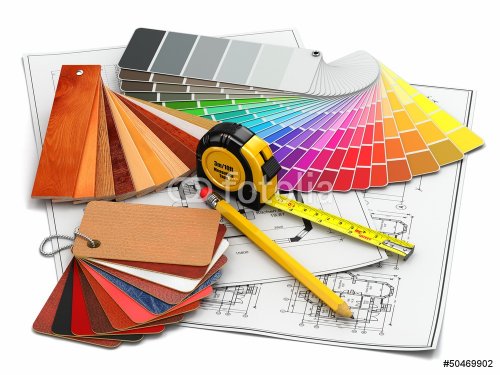 interior design. Architectural materials tools and blueprints - 901138904