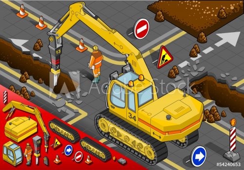 Isometric Chisel Excavator in Rear View - 901138892