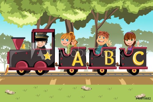 Kids riding alphabet train - 900452499