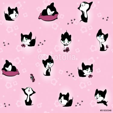 kitten in flowers. Wallpaper. pink background - 900949354