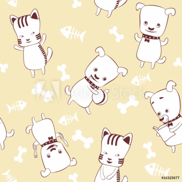 Kittens and puppies. Seamless pattern for kids