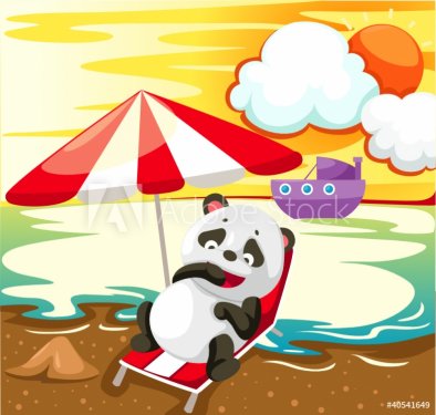 landscape panda relaxing on the beach