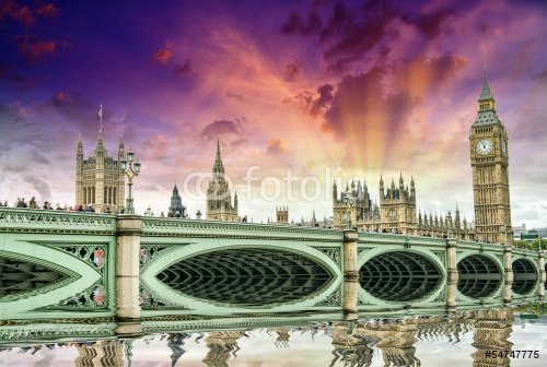 London, UK - Palace of Westminster (Houses of Parliament) with B - 901139096