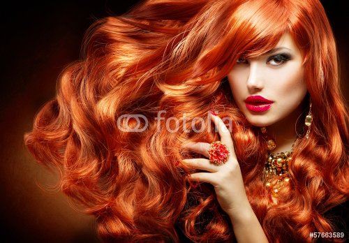 Long Curly Red Hair. Fashion Woman Portrait - 901142953