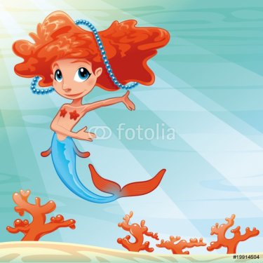 Mermaid with background. Vector mythological illustration.