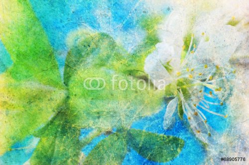 messy watercolor splatter and flowering spring twig - 901143018