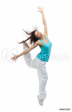 modern slim hip-hop style teenage girl jumping dancing