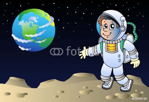 Moonscape with cartoon astronaut - 900492121