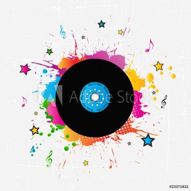 Music background with vinyl plate and ink splashes - 900465882