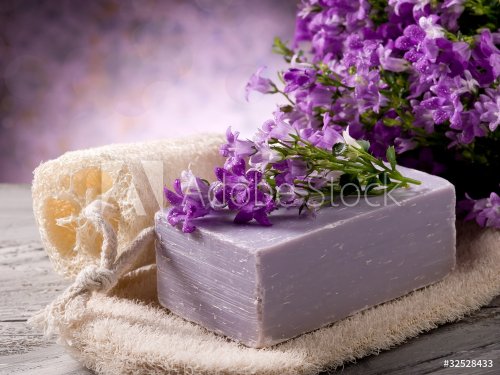 natural flower soap with scrub sponge