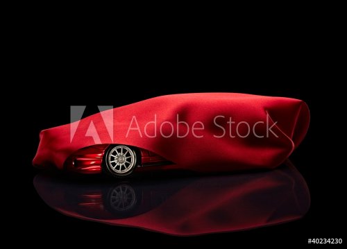 new car hidden under red cover - 900230575