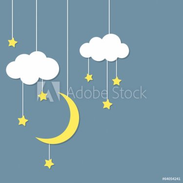 Night background with new moon, stars and clouds hanging - 901143339