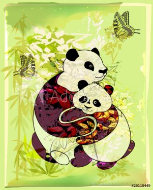 pandas family at the bamboo forest - 900855093