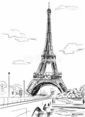 Parisian streets -Eiffel Tower illustration - 900459796