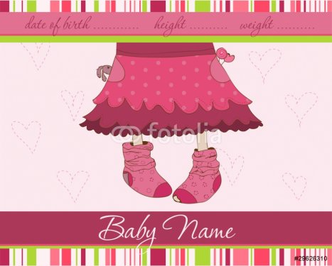 Pink Baby girl arrival announcement card