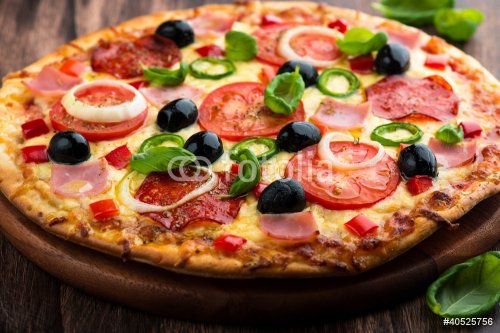 Pizza with Salami, Tomato and Chili Pepper