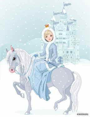 Princess riding horse at winter