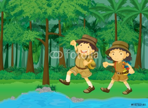 rainforest and water cartoon scene