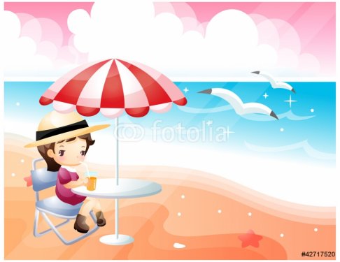 Representation of girl having juice by beach