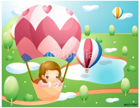 Representation of girl in hot air balloon - 900458486