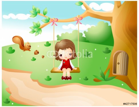 Representation of girl playing on swing - 900458488